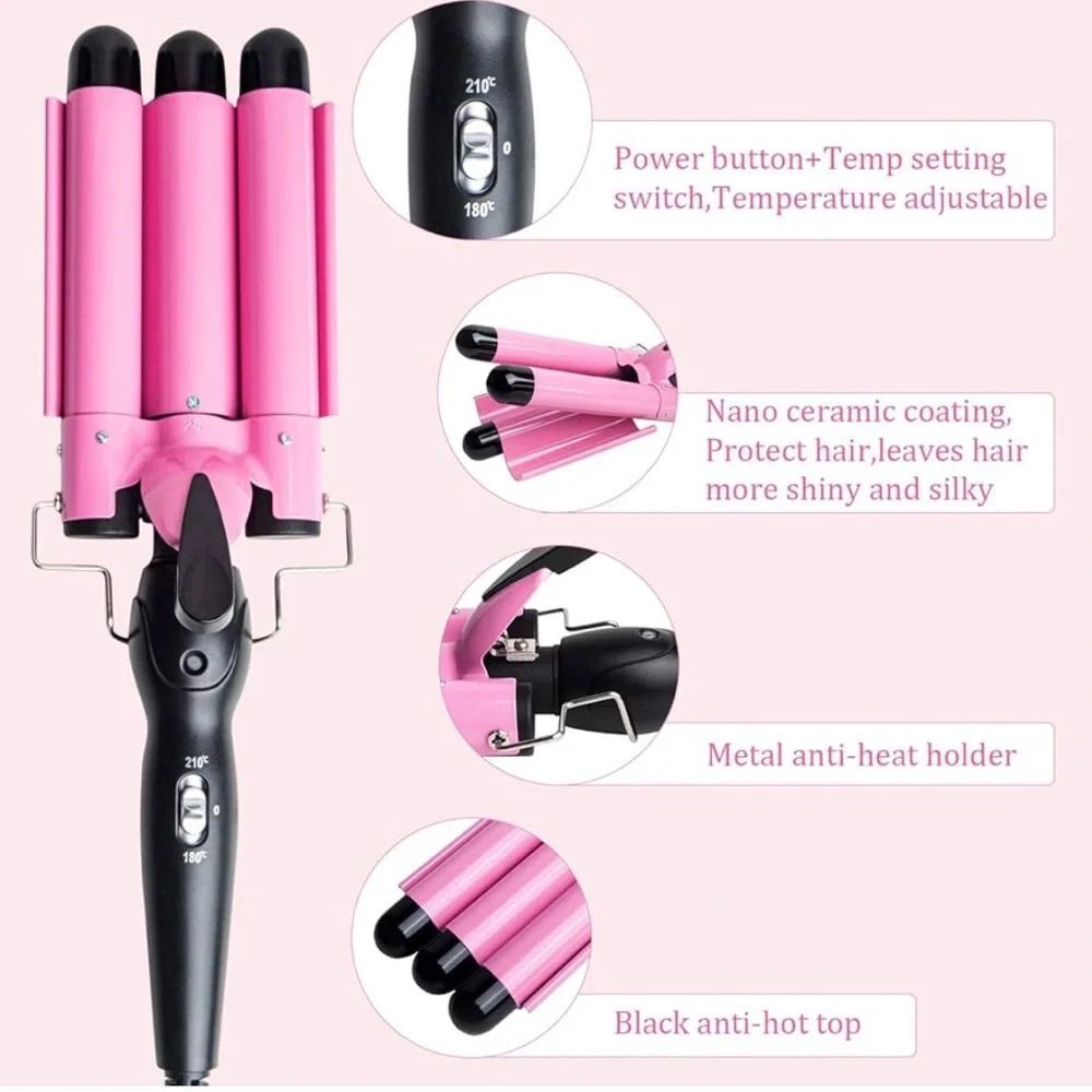 HAIR CRIMPER NWOT BY BELLA PRO 3 BARREL CURLING IRON 1” NANO CERAMIC COATING